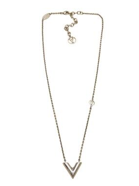 Louis Vuitton Silver V-Pendant Logo Chain Necklace